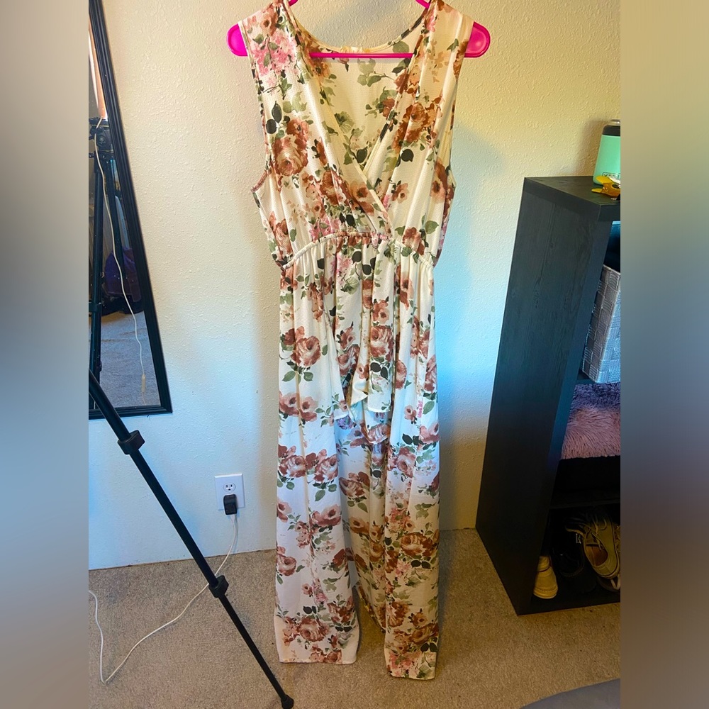 Floral Surplice Wide-Leg Jumpsuit - Cream Floral